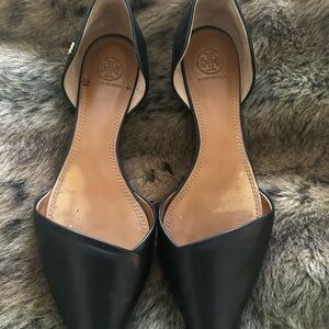 Tory Burch Black Flats with Gold Logo